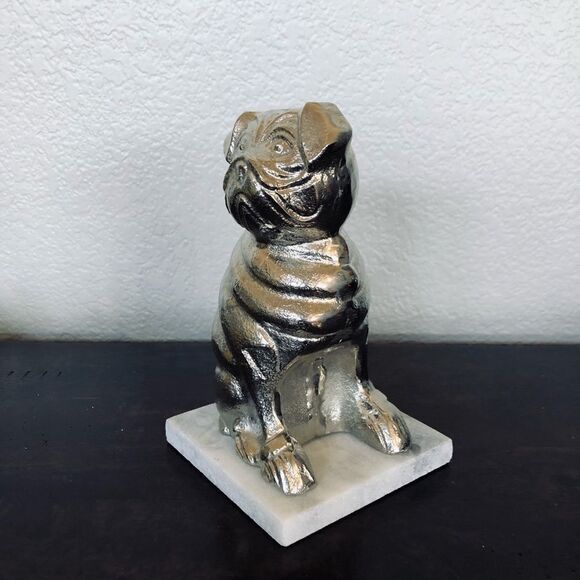 Solid Silver Pug Dog Modern Decor Statue Figure - Picture 4 of 5